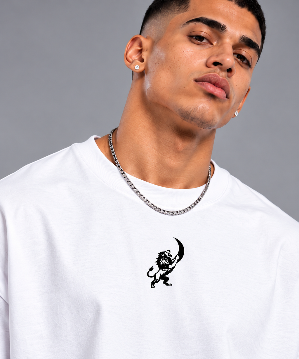 LAPETUS Men's Oversized Eagle Printed T-Shirt – White