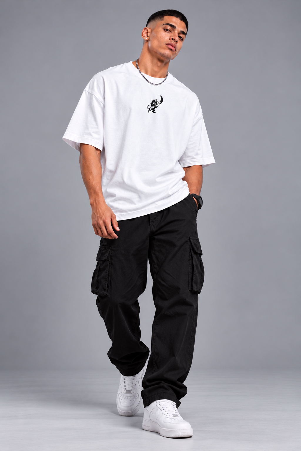 LAPETUS Men's Oversized Eagle Printed T-Shirt – White
