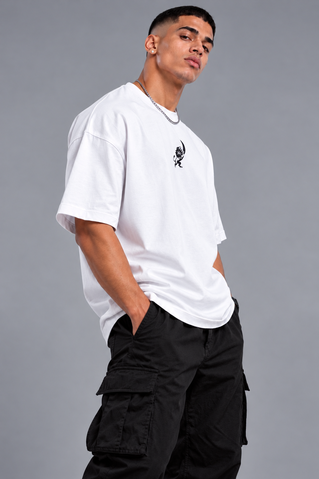 LAPETUS Men's Oversized Eagle Printed T-Shirt – White