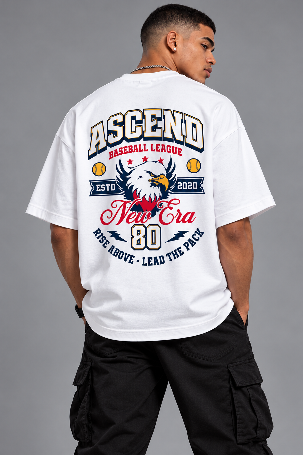 LAPETUS Men's Oversized Eagle Printed T-Shirt – White