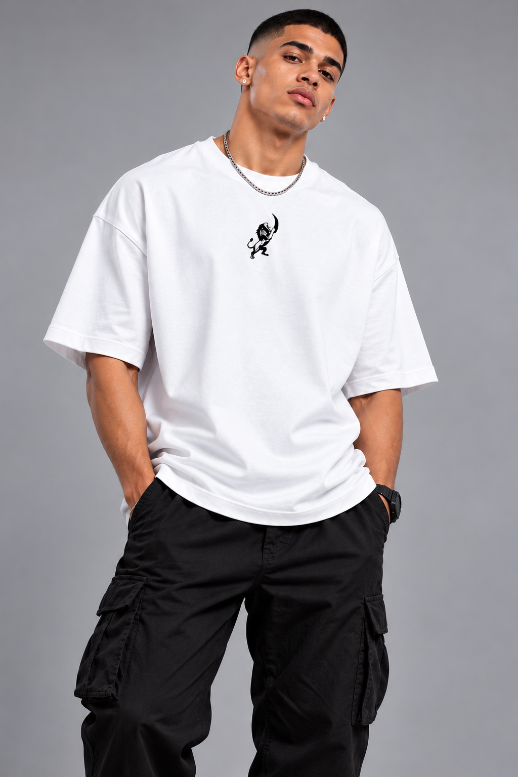 LAPETUS Men's Oversized Eagle Printed T-Shirt – White